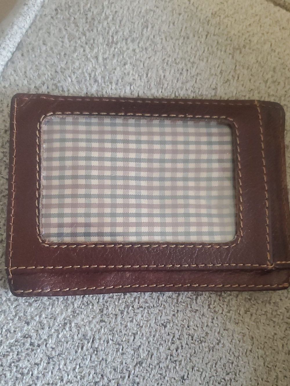 Boconi Brown Leather Card & ID Holder with Clear Window